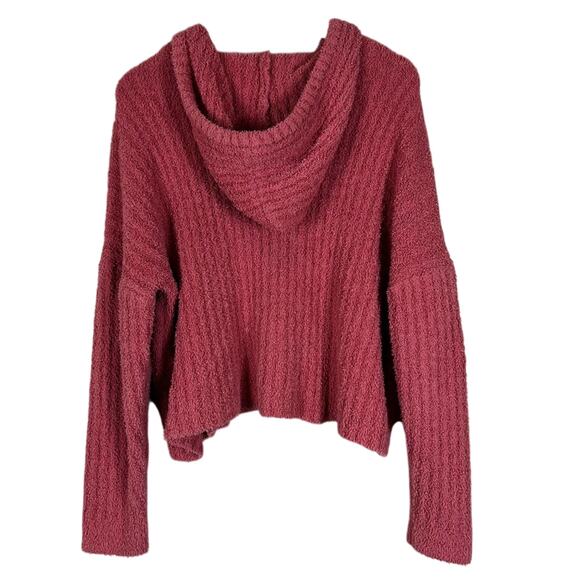 So Cropped Hoodie Sweater Womens L Pink Fuzzy Ribbed Oversized Cozy Slouchy - Picture 4 of 5